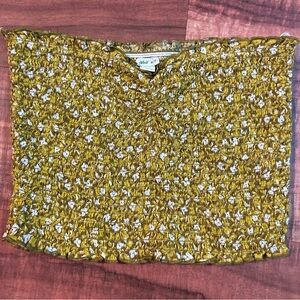 Aerie Gold Smocked Cropped Tube Top with Floral Design